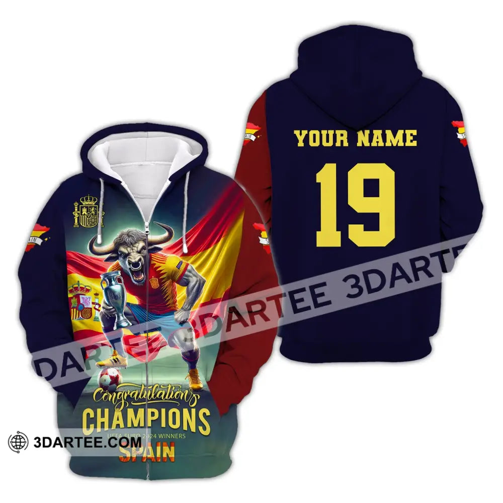 Unisex Shirt Custom Name And Number Euro 2024 Football Spain Polo Hoodie Long Sleeve Zipper / S