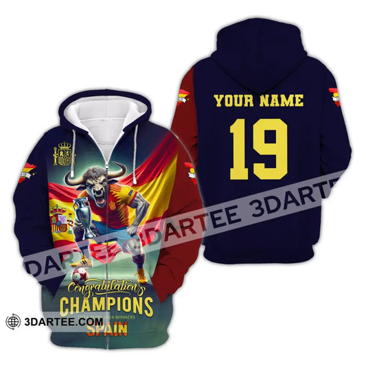 Unisex Shirt Custom Name And Number Euro 2024 Football Spain Polo Hoodie Long Sleeve Zipper / S