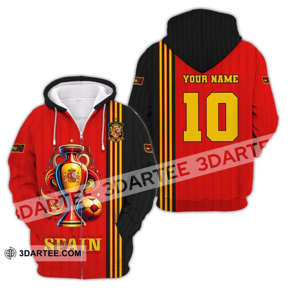 Unisex Shirt Custom Name And Number Euro 2024 Football Spain Polo Hoodie Long Sleeve Zipper / S