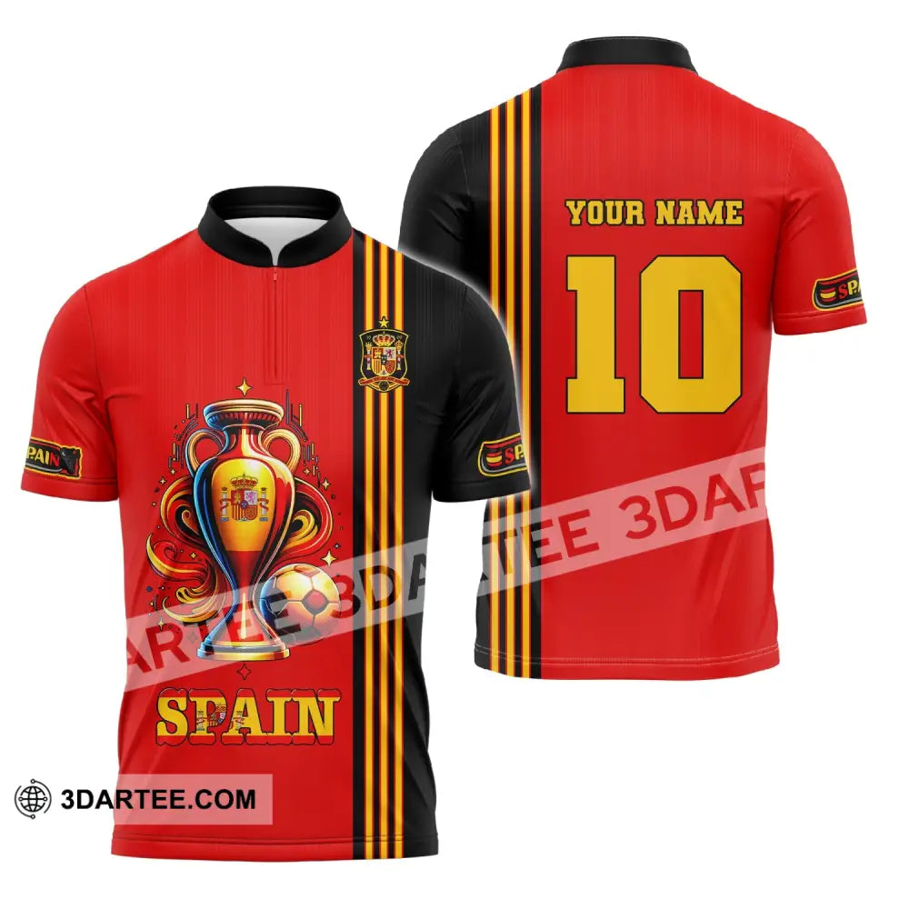 Unisex Shirt Custom Name And Number Euro 2024 Football Spain Polo Hoodie Long Sleeve Zipper / S