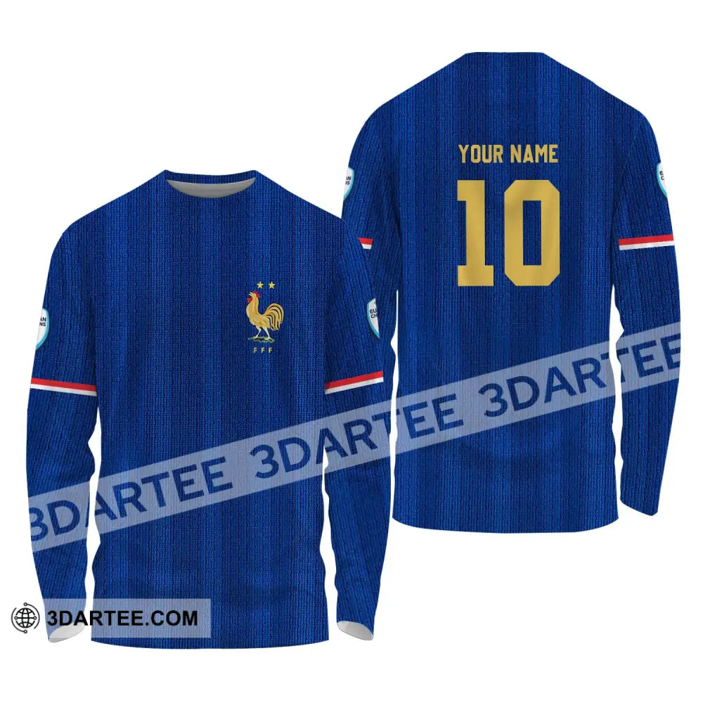 Unisex Shirt - Custom Name And Number Euro 2024 France National Team Blue Long Sleeve / S T-Shirt