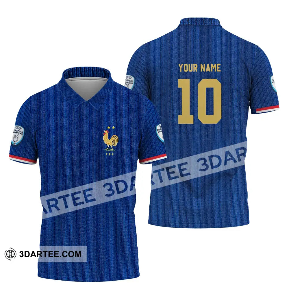 Unisex Shirt - Custom Name And Number Euro 2024 France National Team Blue Polo / S T-Shirt