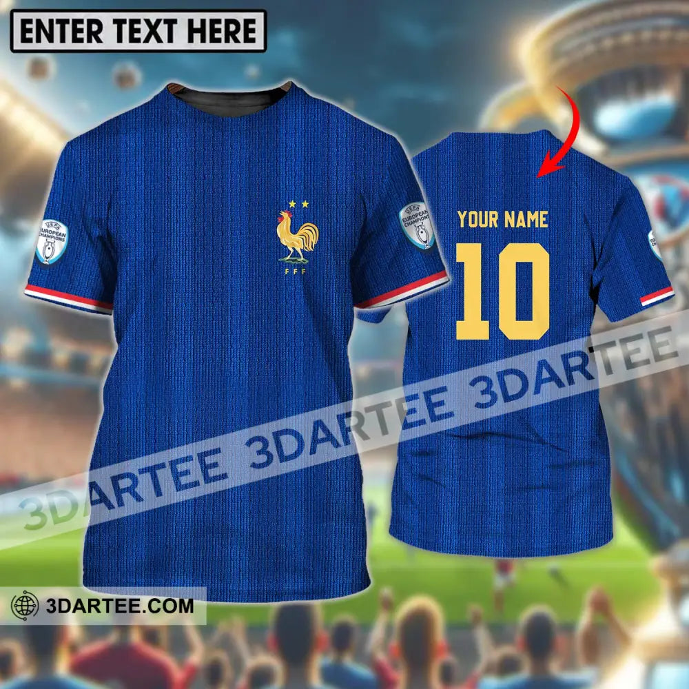 Unisex Shirt - Custom Name And Number Euro 2024 France National Team Blue T-Shirt