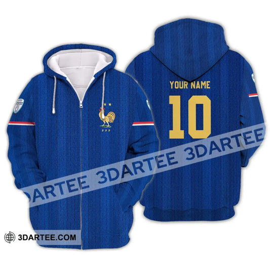 Unisex Shirt - Custom Name And Number Euro 2024 France National Team Blue Zipper Hoodie / S T-Shirt