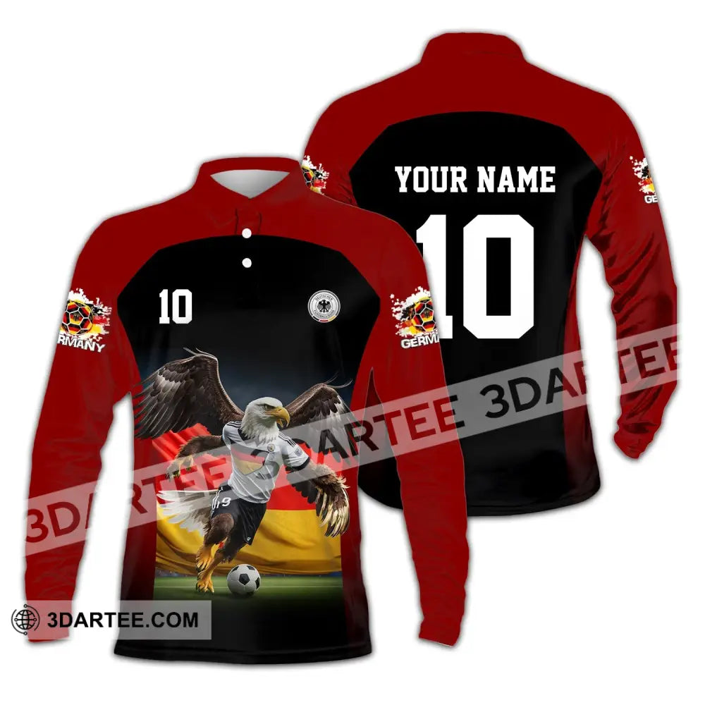 Unisex Shirt - Custom Name And Number Euro 2024 German Eagle Long Sleeve Polo / S T-Shirt