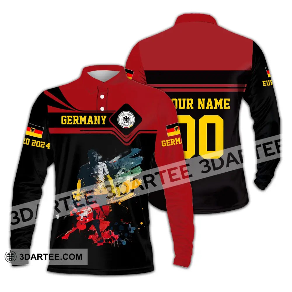 Unisex Shirt - Custom Name And Number Euro 2024 Germany Team Black Red Long Sleeve Polo / S T-Shirt