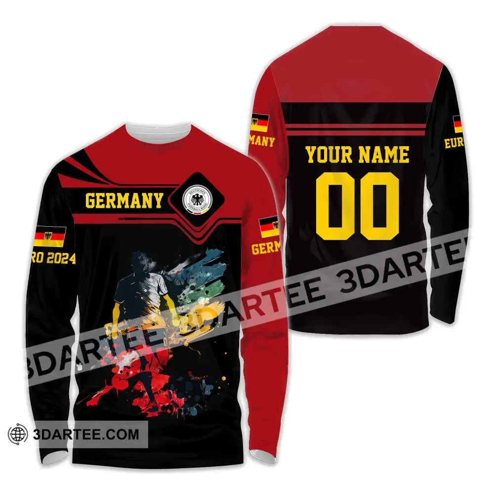 Unisex Shirt - Custom Name And Number Euro 2024 Germany Team Black Red Long Sleeve / S T-Shirt