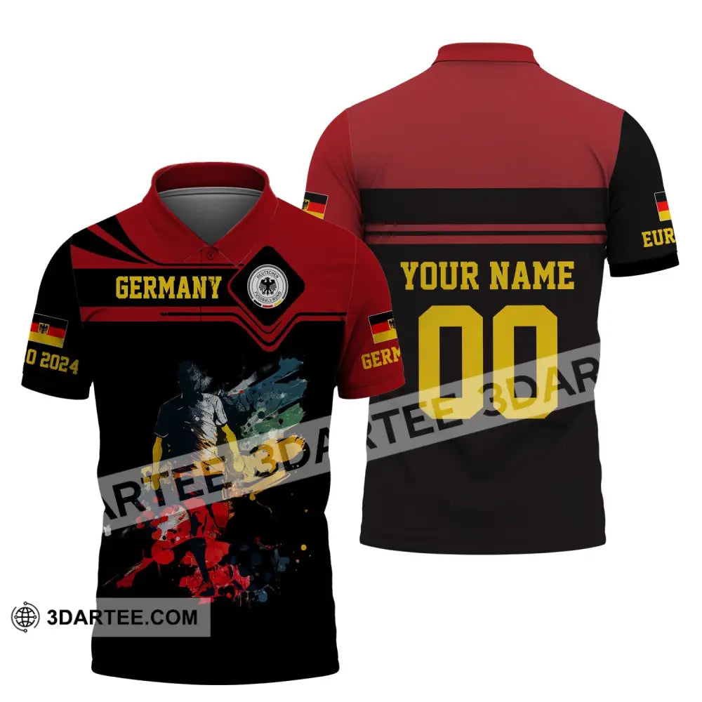 Unisex Shirt - Custom Name And Number Euro 2024 Germany Team Black Red Polo / S T-Shirt