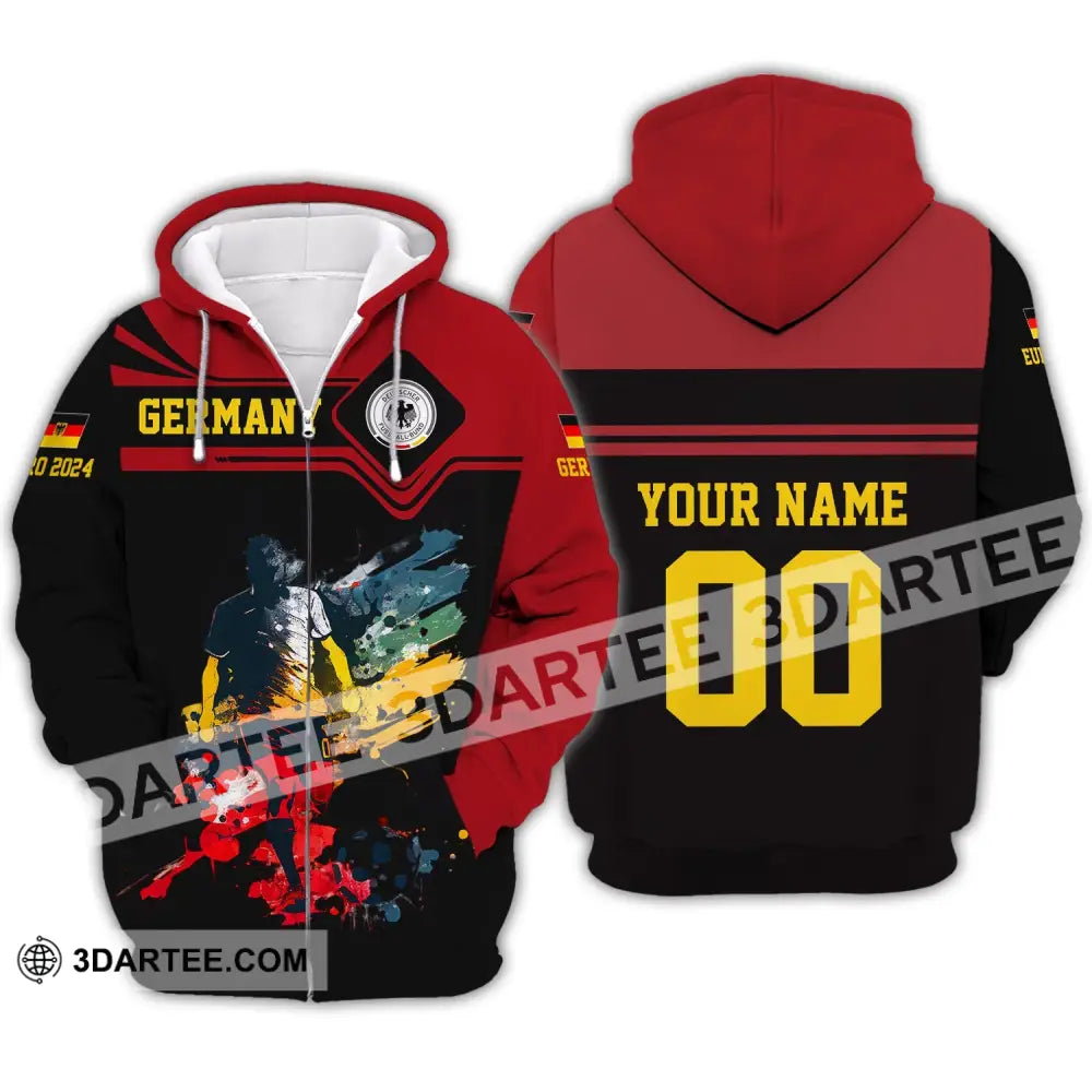 Unisex Shirt - Custom Name And Number Euro 2024 Germany Team Black Red Zipper Hoodie / S T-Shirt