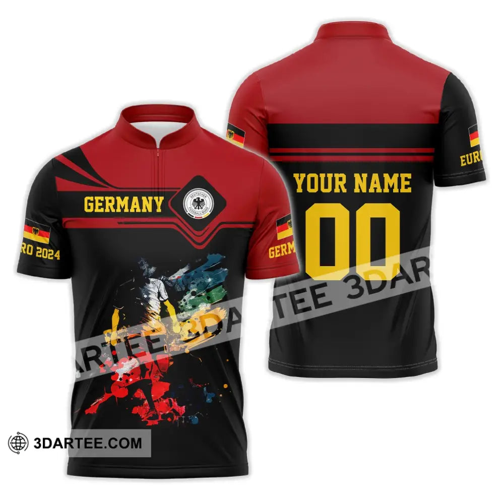 Unisex Shirt - Custom Name And Number Euro 2024 Germany Team Black Red Zipper Polo / S T-Shirt