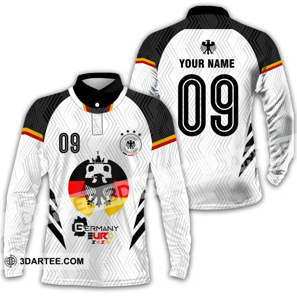 Unisex Shirt - Custom Name And Number Euro 2024 Germany Team Logo Long Sleeve Polo / S T-Shirt