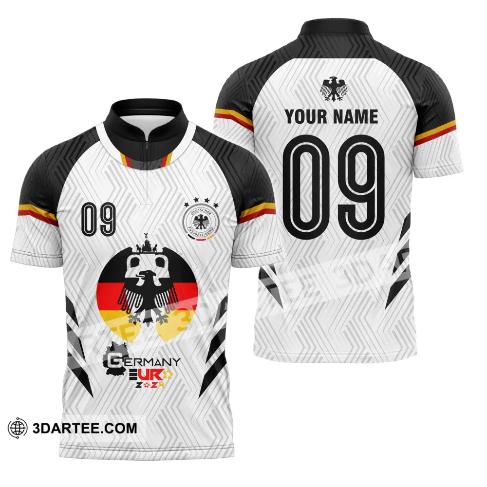 Unisex Shirt - Custom Name And Number Euro 2024 Germany Team Logo Zipper Polo / S T-Shirt