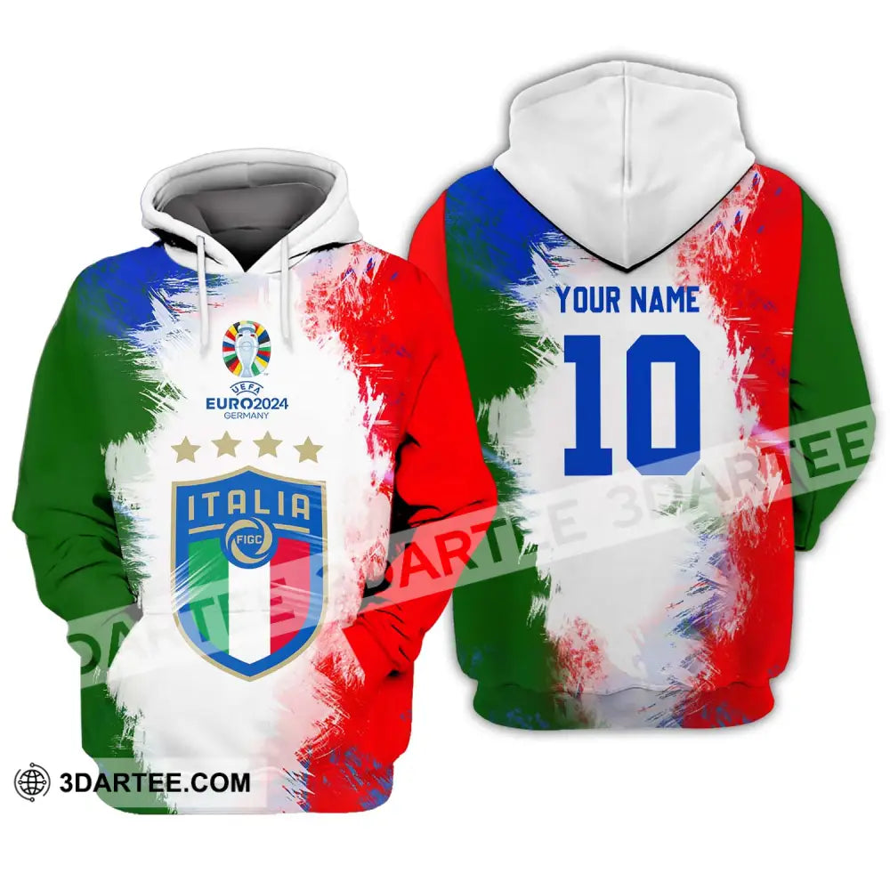 Unisex Shirt - Custom Name And Number Euro 2024 Italia National Team Flag Color Hoodie / S T-Shirt