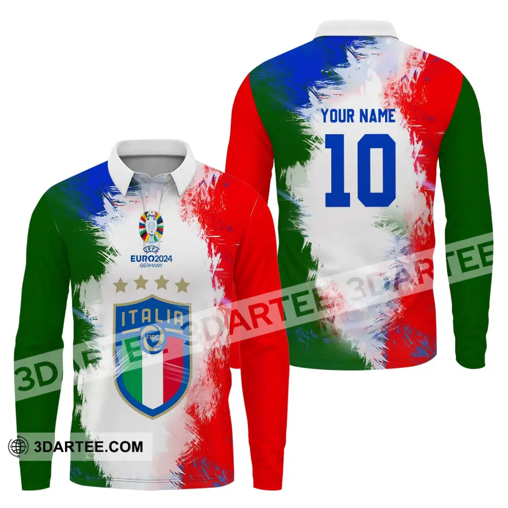 Unisex Shirt - Custom Name And Number Euro 2024 Italia National Team Flag Color Long Sleeve Polo /