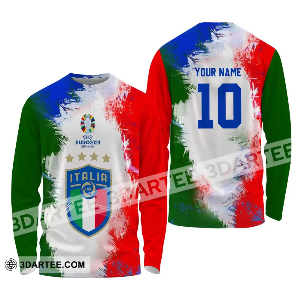 Unisex Shirt - Custom Name And Number Euro 2024 Italia National Team Flag Color Long Sleeve / S