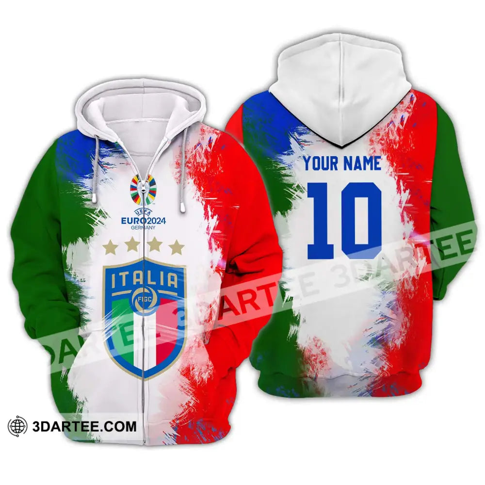 Unisex Shirt - Custom Name And Number Euro 2024 Italia National Team Flag Color Zipper Hoodie / S