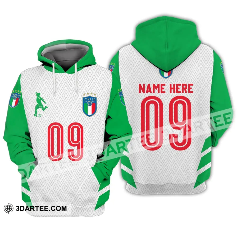 Unisex Shirt - Custom Name And Number Euro 2024 Italia Team Green White Hoodie / S T-Shirt