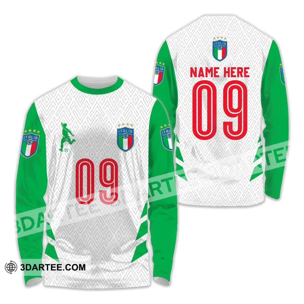 Unisex Shirt - Custom Name And Number Euro 2024 Italia Team Green White Long Sleeve / S T-Shirt