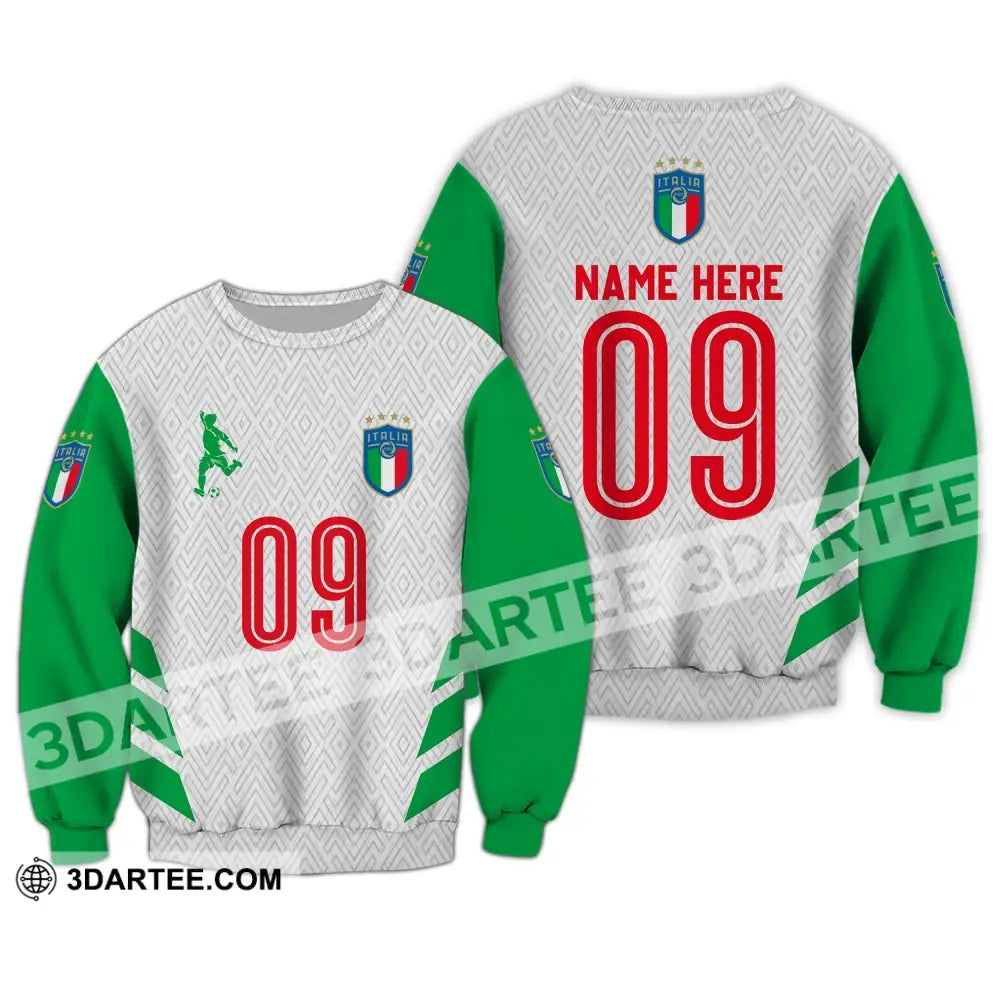 Unisex Shirt - Custom Name And Number Euro 2024 Italia Team Green White Long Sleeve / S T-Shirt