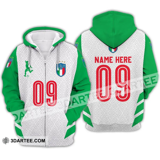 Unisex Shirt - Custom Name And Number Euro 2024 Italia Team Green White Zipper Hoodie / S T-Shirt