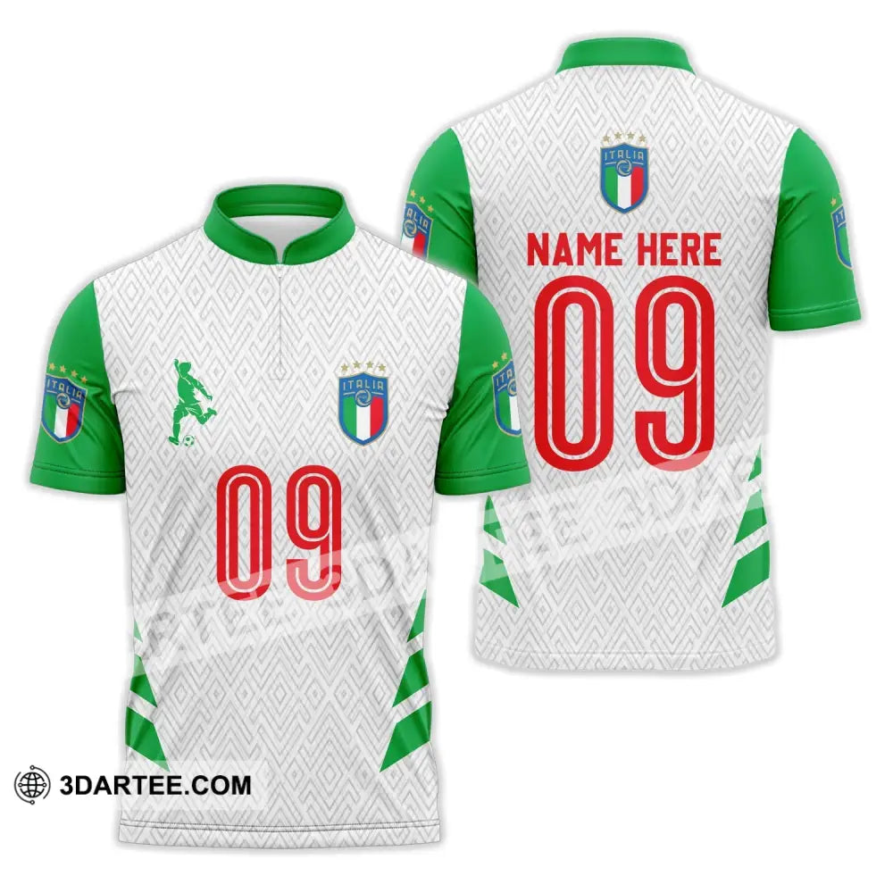 Unisex Shirt - Custom Name And Number Euro 2024 Italia Team Green White Zipper Polo / S T-Shirt