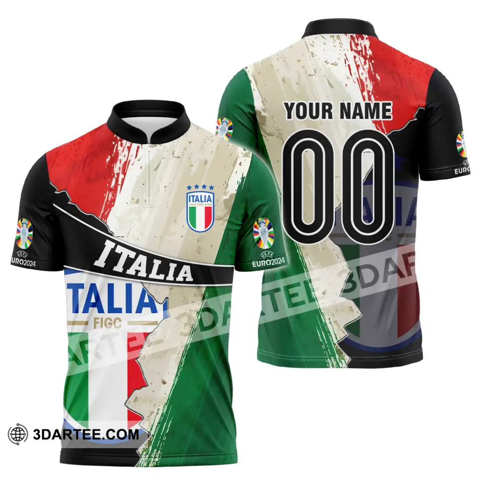 Unisex Shirt - Custom Name And Number Euro 2024 Italia Zipper Polo / S T-Shirt