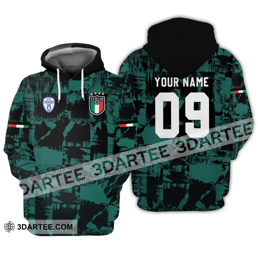 Unisex Shirt - Custom Name And Number Euro 2024 Italy National Team Black Green Hoodie / S T-Shirt