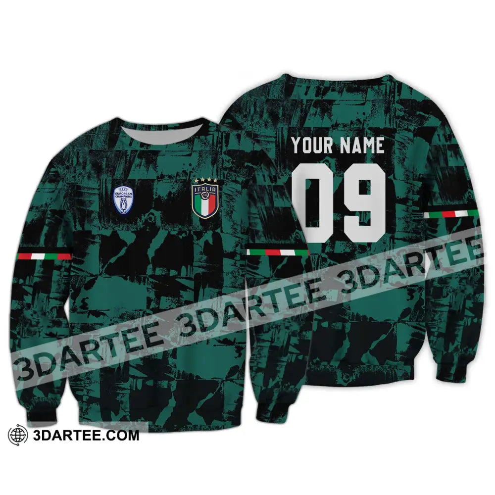 Unisex Shirt - Custom Name And Number Euro 2024 Italy National Team Black Green Long Sleeve / S