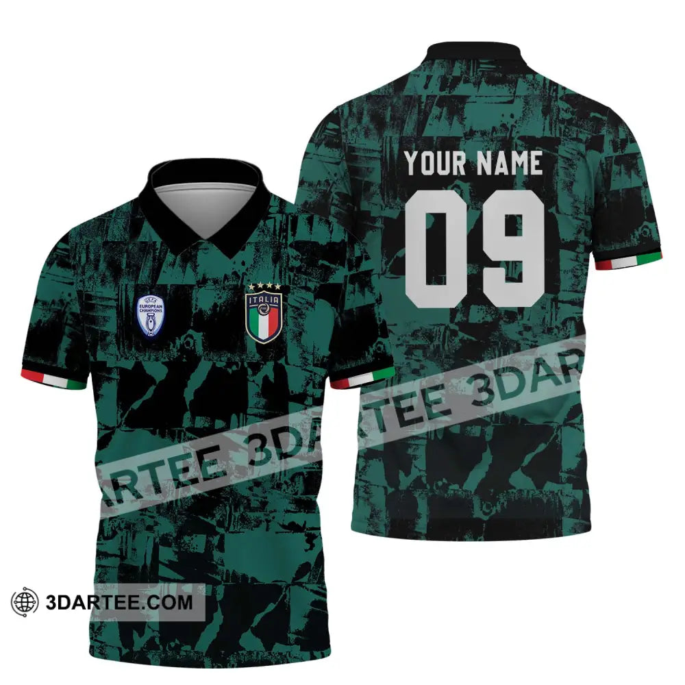 Unisex Shirt - Custom Name And Number Euro 2024 Italy National Team Black Green Polo / S T-Shirt