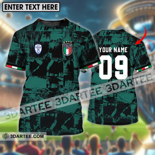 Unisex Shirt - Custom Name And Number Euro 2024 Italy National Team Black Green T-Shirt