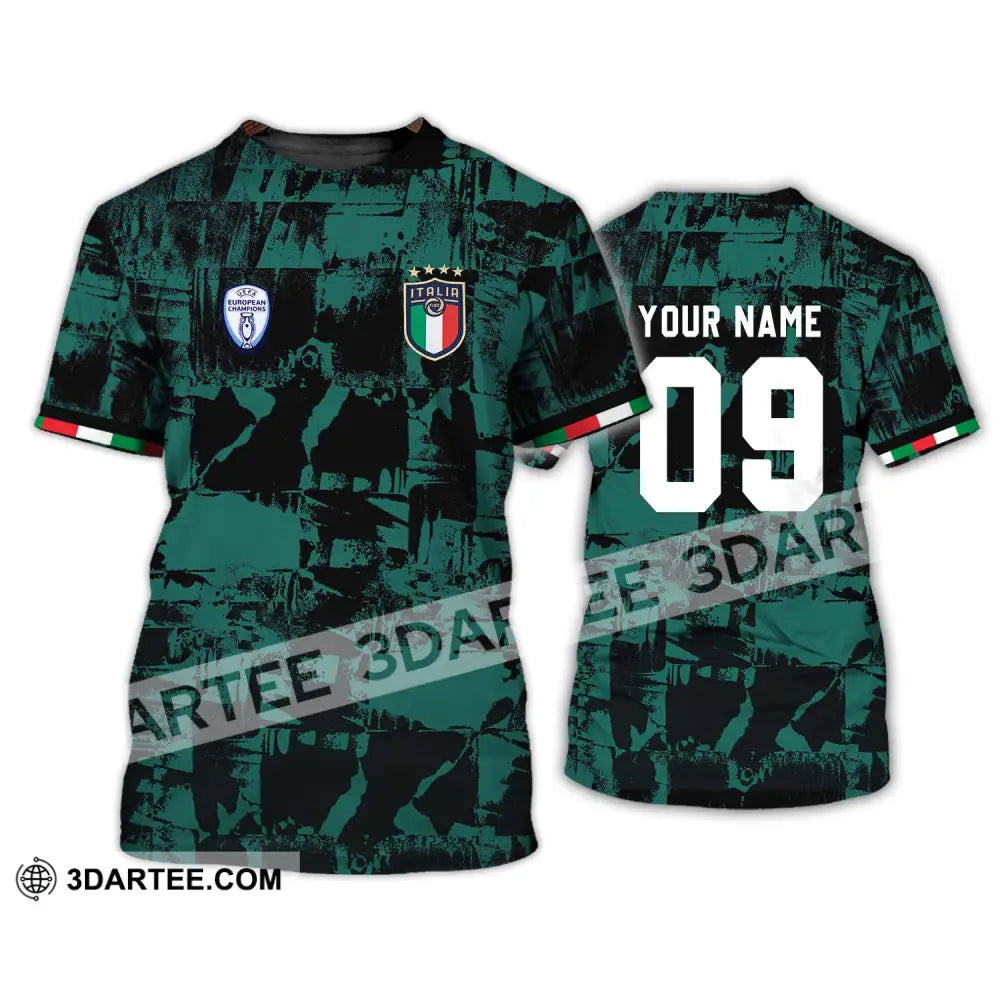 Unisex Shirt - Custom Name And Number Euro 2024 Italy National Team Black Green T-Shirt / S T-Shirt