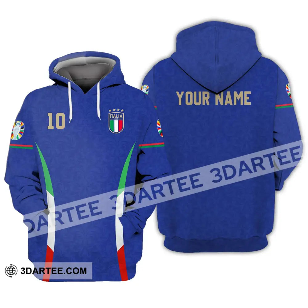 Unisex Shirt - Custom Name And Number Euro 2024 Italy National Team Blue Hoodie / S T-Shirt