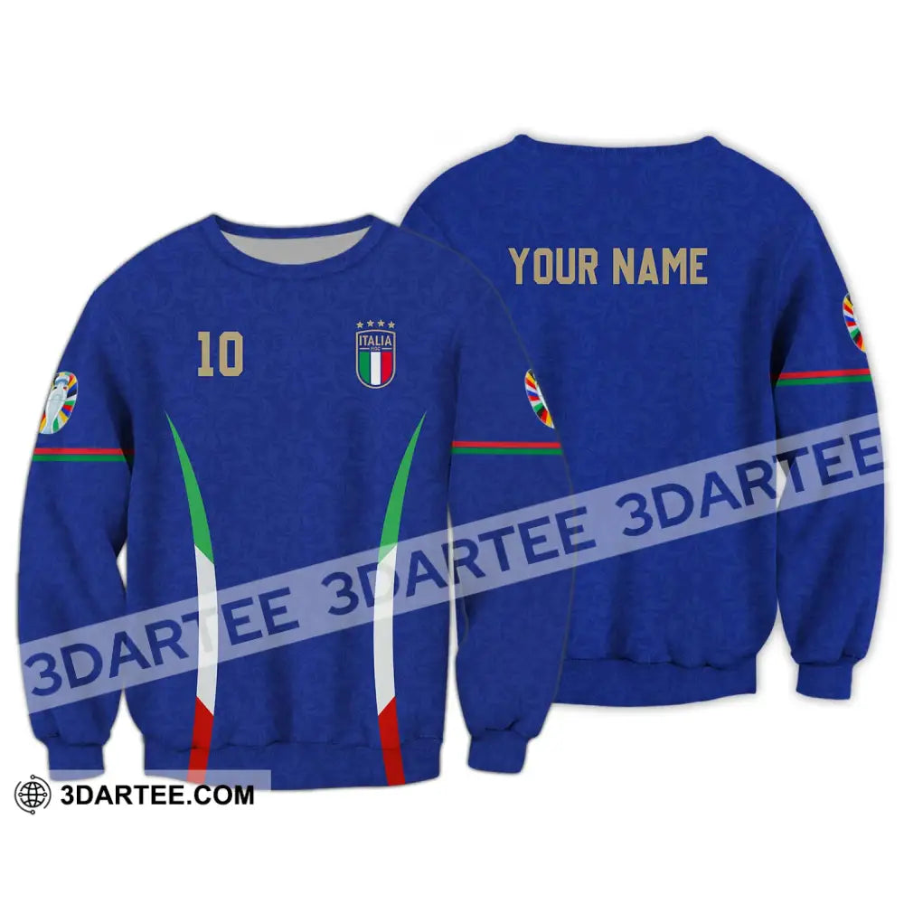 Unisex Shirt - Custom Name And Number Euro 2024 Italy National Team Blue Long Sleeve / S T-Shirt