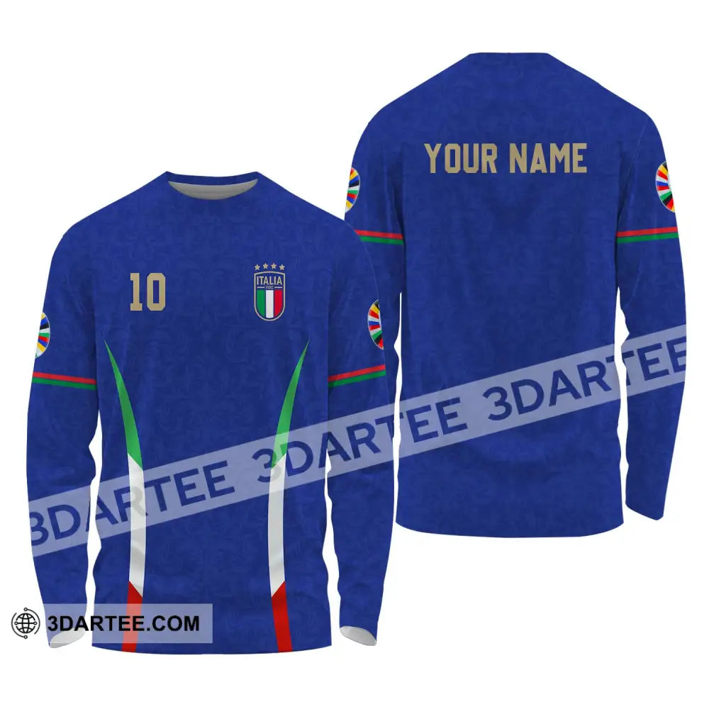 Unisex Shirt - Custom Name And Number Euro 2024 Italy National Team Blue Long Sleeve / S T-Shirt