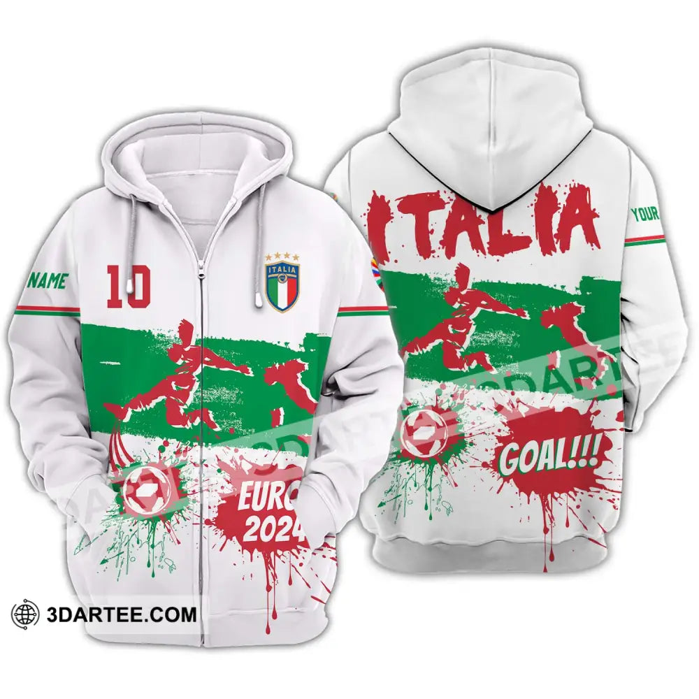 Unisex Shirt - Custom Name And Number Euro 2024 Italy National Team Goal! Zipper Hoodie / S T-Shirt