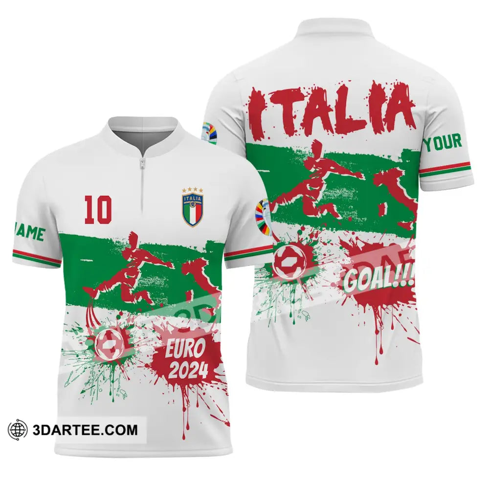 Unisex Shirt - Custom Name And Number Euro 2024 Italy National Team Goal! Zipper Polo / S T-Shirt