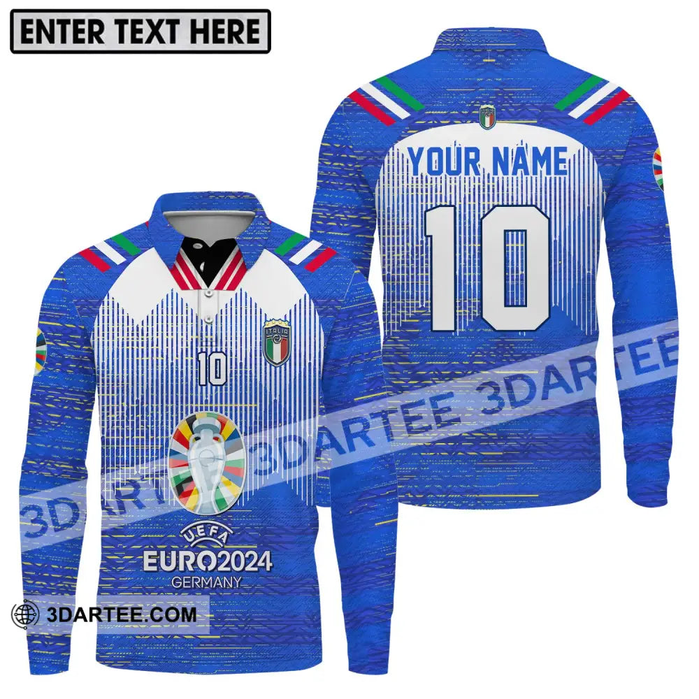 Unisex Shirt - Custom Name And Number Euro 2024 Italy National Team Long Sleeve Polo / S T-Shirt