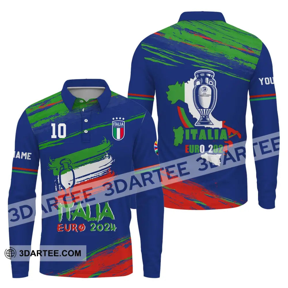 Unisex Shirt - Custom Name And Number Euro 2024 Italy Team Cup Long Sleeve Polo / S T-Shirt