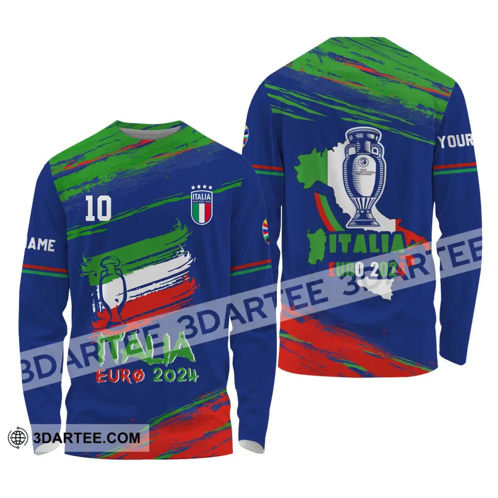 Unisex Shirt - Custom Name And Number Euro 2024 Italy Team Cup Long Sleeve / S T-Shirt