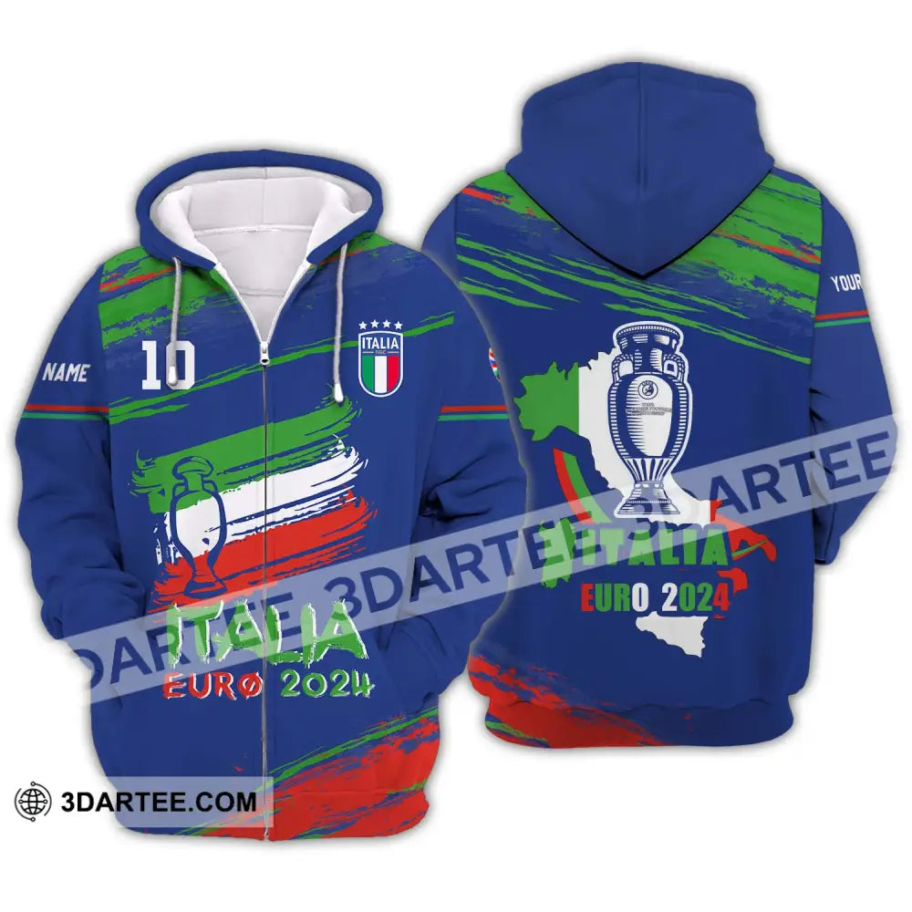 Unisex Shirt - Custom Name And Number Euro 2024 Italy Team Cup Zipper Hoodie / S T-Shirt