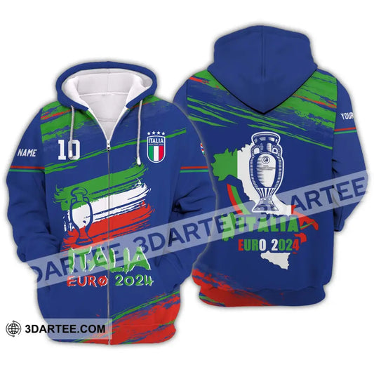 Unisex Shirt - Custom Name And Number Euro 2024 Italy Team Cup Zipper Hoodie / S T-Shirt