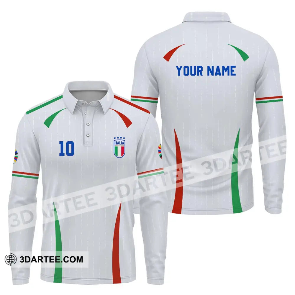 Unisex Shirt - Custom Name And Number Euro 2024 Italy Team Long Sleeve Polo / S T-Shirt