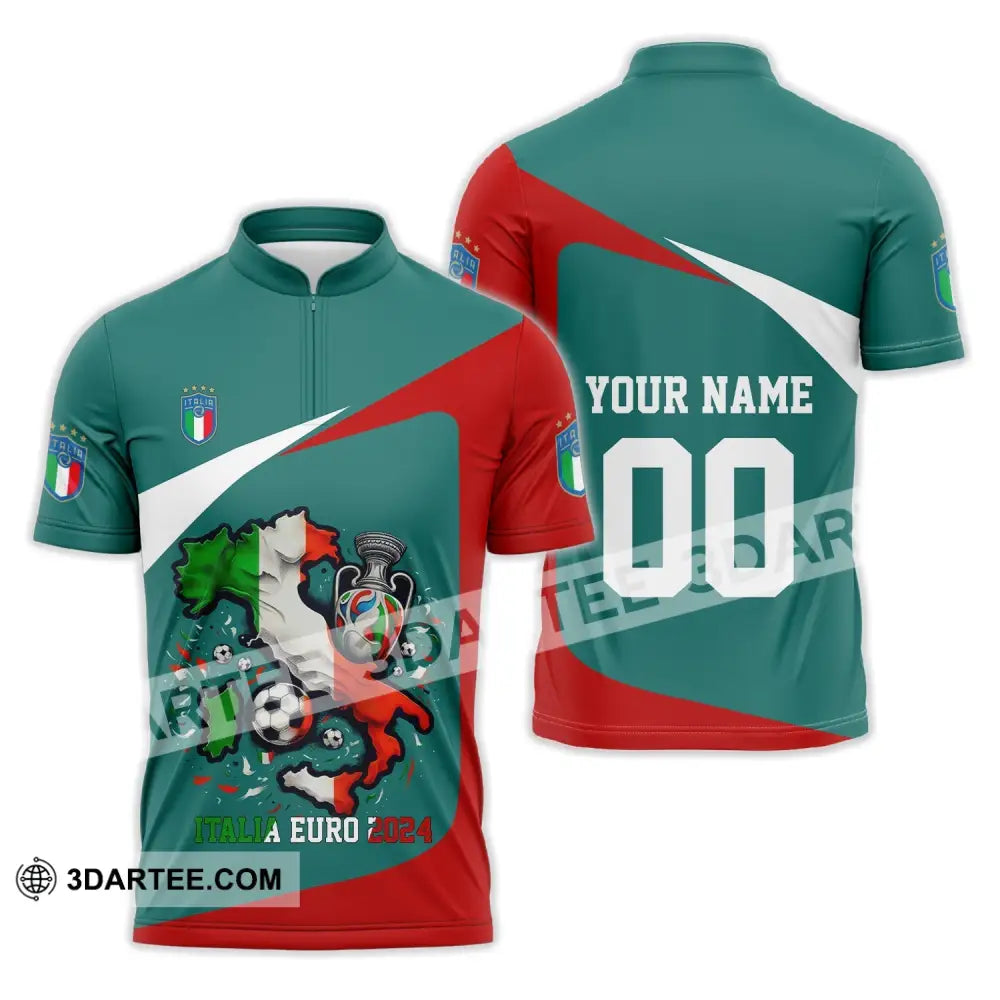 Unisex Shirt - Custom Name And Number Euro 2024 Italy Team Lover Zipper Polo / S T-Shirt