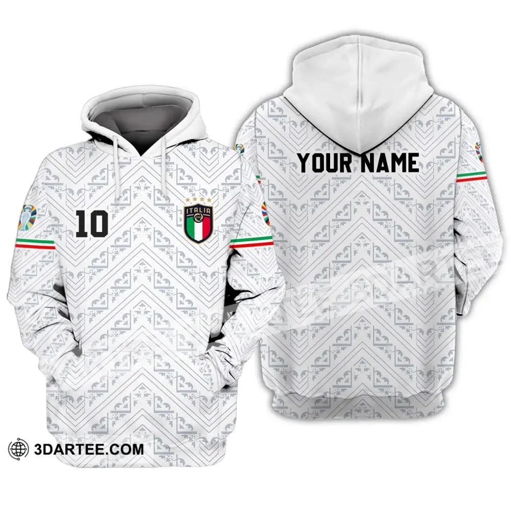 Unisex Shirt - Custom Name And Number Euro 2024 Italy White Line Hoodie / S T-Shirt