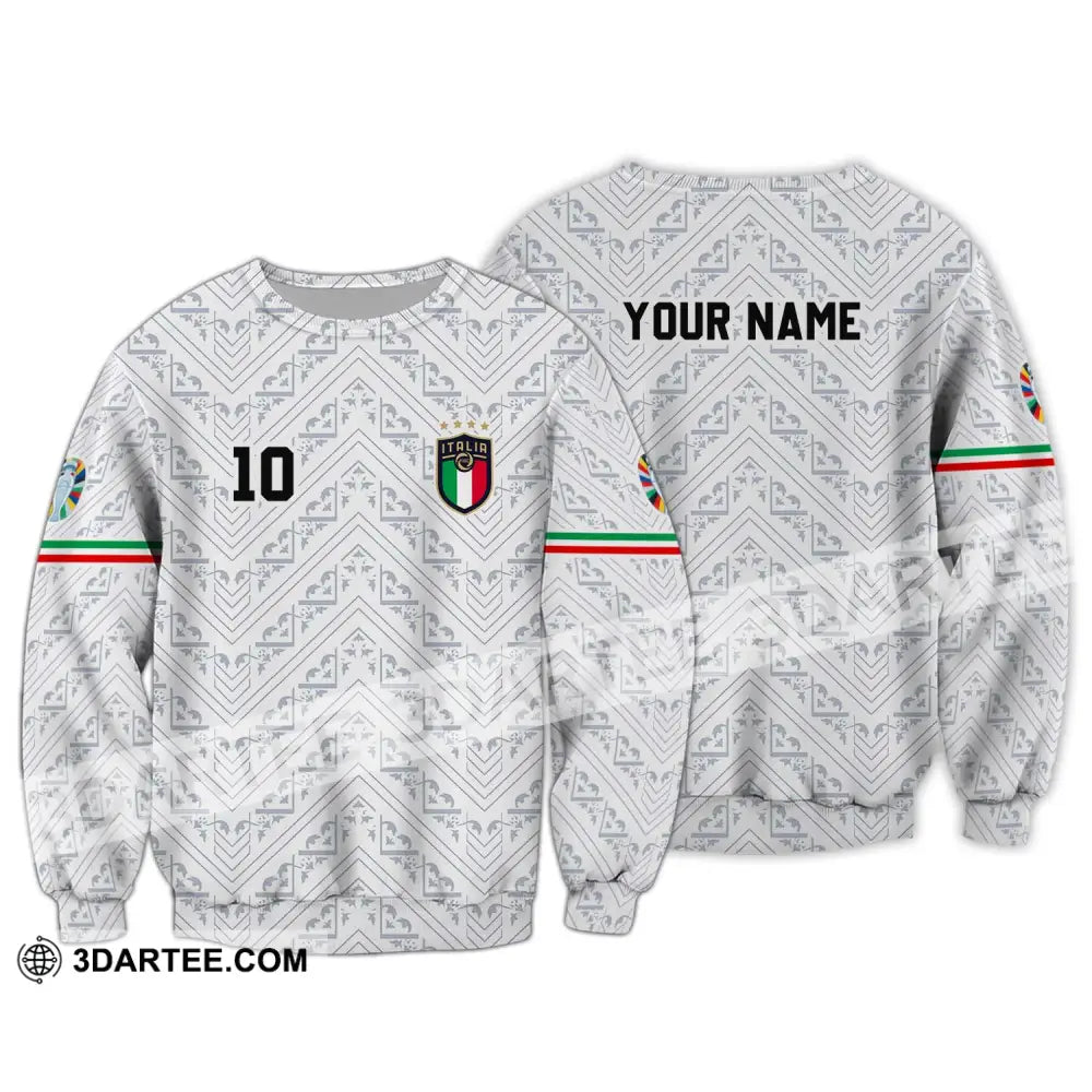 Unisex Shirt - Custom Name And Number Euro 2024 Italy White Line Long Sleeve / S T-Shirt