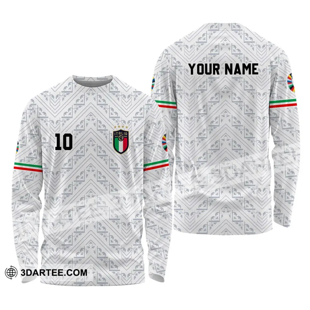 Unisex Shirt - Custom Name And Number Euro 2024 Italy White Line Long Sleeve / S T-Shirt