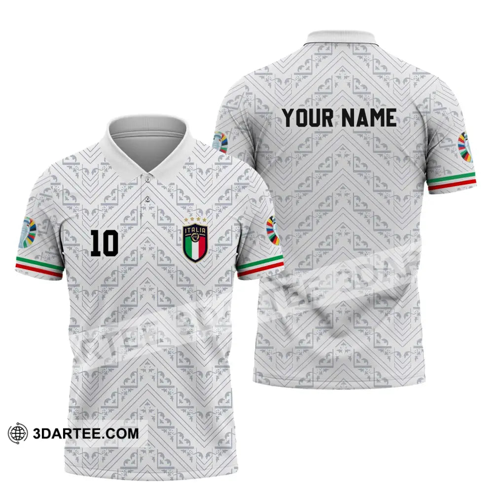 Unisex Shirt - Custom Name And Number Euro 2024 Italy White Line Polo / S T-Shirt