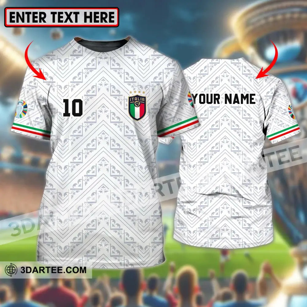 Unisex Shirt - Custom Name And Number Euro 2024 Italy White Line T-Shirt