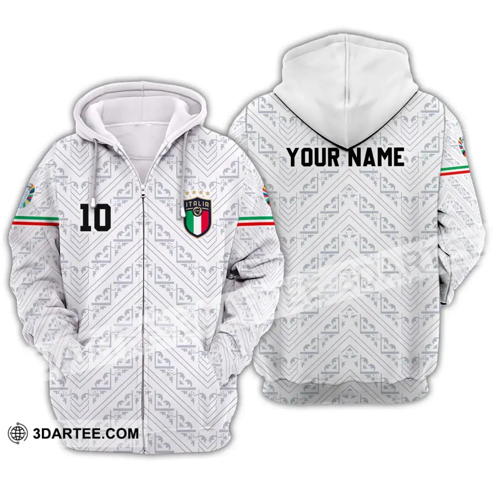 Unisex Shirt - Custom Name And Number Euro 2024 Italy White Line Zipper Hoodie / S T-Shirt