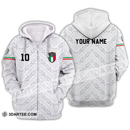 Unisex Shirt - Custom Name And Number Euro 2024 Italy White Line Zipper Hoodie / S T-Shirt